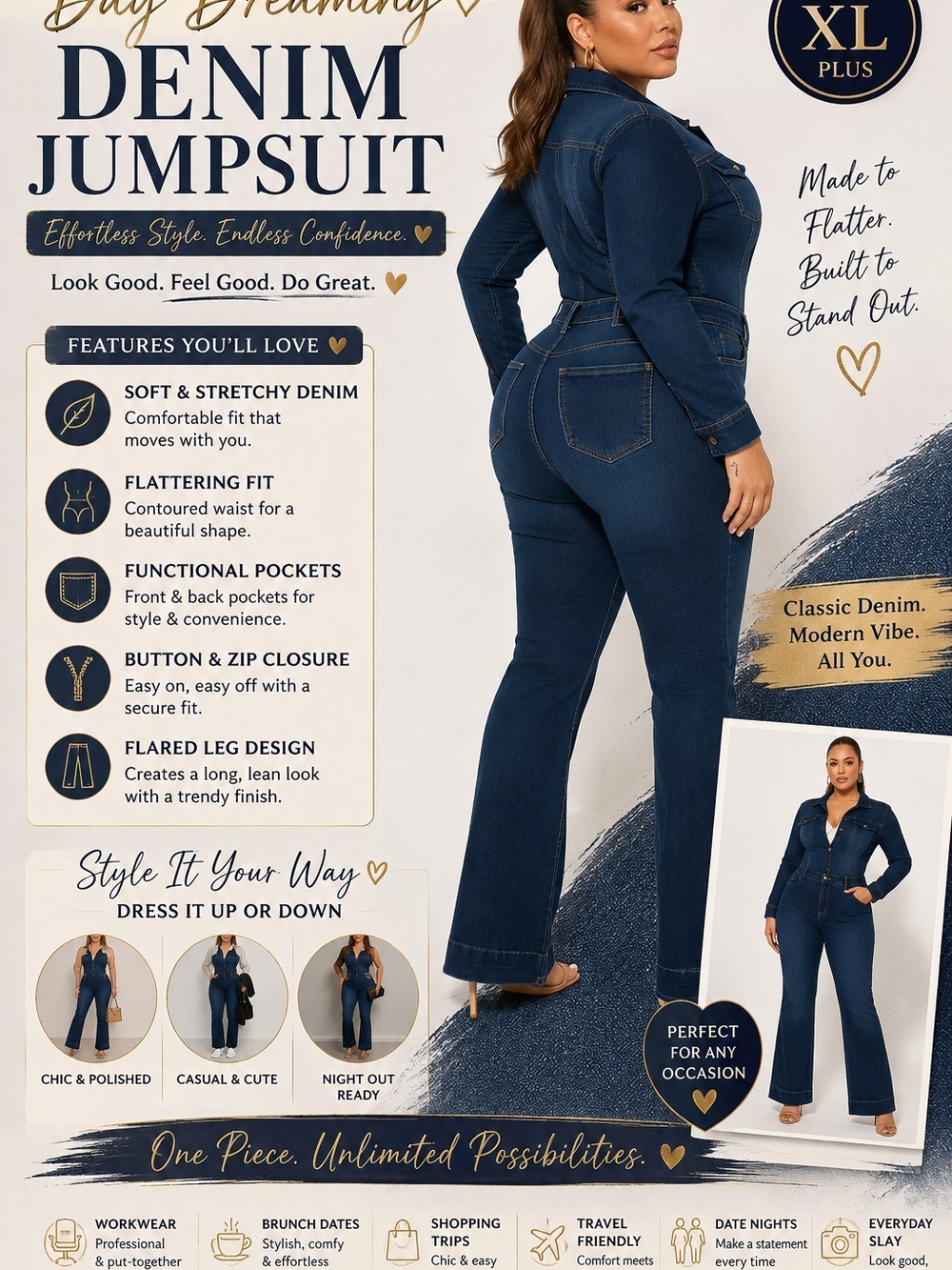 Fashion Nova Dark Blue Denim Jumpsuit